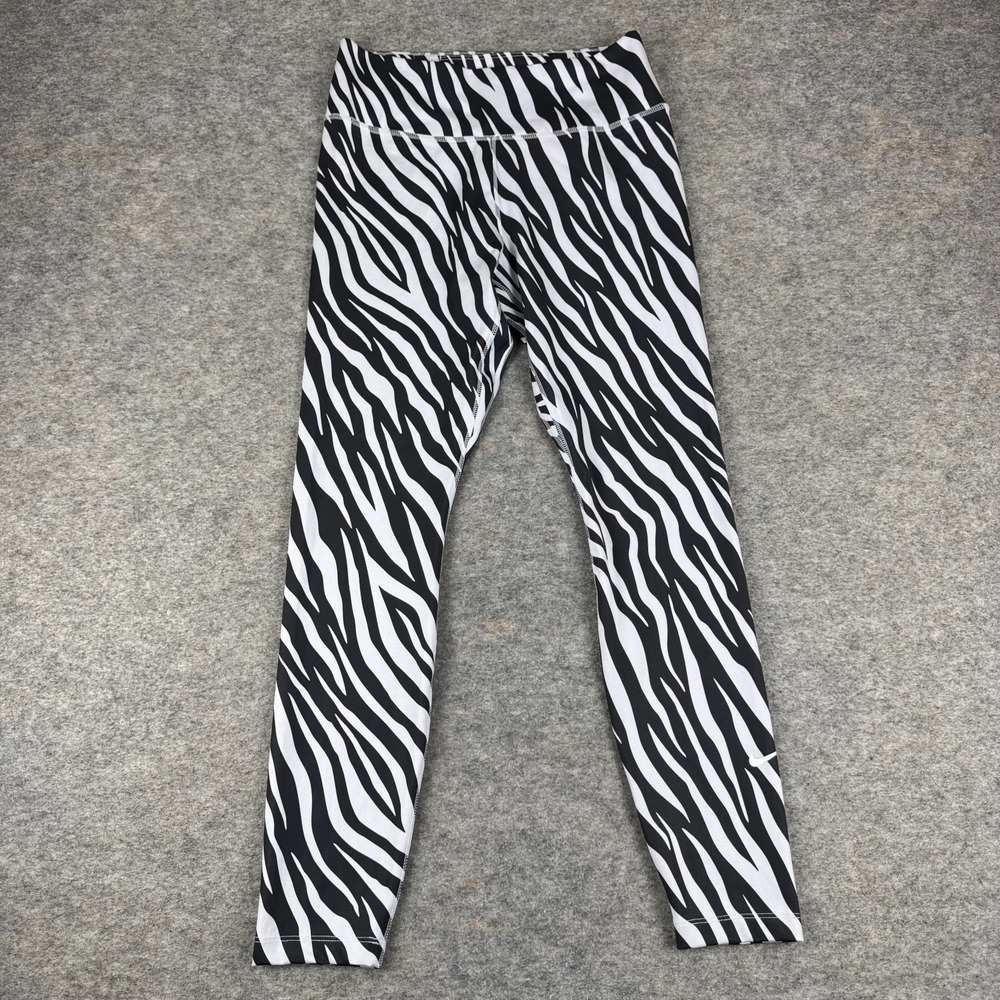 Nike One Dri Fit Leggings 27" Zebra Print Polyester Stretch Womens Medium M